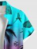Plus Size Coconut Tree Fighter Arms Print Buttons Pocket Hawaii Shirt For Men -  