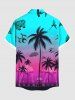 Chemise hawaïenne grande taille à imprimé cocotiers et manches longues pour homme - Bleu XL