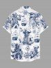 Plus Size Skull Pirate Ship Rudder Anchor Cruise Print Buttons Pocket Hawaii Shirt For Men -  