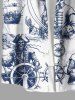 Plus Size Skull Pirate Ship Rudder Anchor Cruise Print Buttons Pocket Hawaii Shirt For Men -  