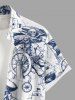 Chemise hawaïenne grande taille avec imprimé tête de mort, bateau pirate, gouvernail, ancre, croisière, boutons, poche, pour homme - Bleu 4XL