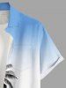 Plus Size Coconut Tree Ship Bird Ombre Print Buttons Pocket Hawaii Shirt For Men -  