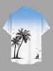 Plus Size Coconut Tree Ship Bird Ombre Print Buttons Pocket Hawaii Shirt For Men -  