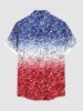 Plus Size Patriotic American Flag Sparkling Sequin 3D Print Buttons Pocket Shirt For Men -  