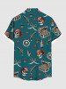Plus Size Skull Pirate Ship Rudder Gun Knif Cruise Print Buttons Pocket Hawaii Shirt For Men -  