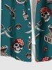 Plus Size Skull Pirate Ship Rudder Gun Knif Cruise Print Buttons Pocket Hawaii Shirt For Men -  