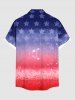 Plus Size Patriotic American Flag Star Colorblock Print Buttons Pocket Shirt For Men -  