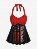Plus Size Patriotic American Flag Print Halter Twist Cinched Tankini Swimsuit -  