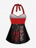 Plus Size Patriotic American Flag Print Halter Twist Cinched Tankini Swimsuit -  