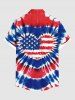 Plus Size Patriotic American Flag Tie Dye Heart Print Buttons Pocket Shirt For Men -  