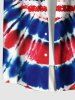 Plus Size Patriotic American Flag Tie Dye Heart Print Buttons Pocket Shirt For Men -  