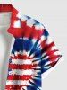 Plus Size Patriotic American Flag Tie Dye Heart Print Buttons Pocket Shirt For Men -  
