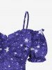 Plus Size Patriotic American Flag Print Cinched Ruffles Ruched Cold Shoulder Cami Top -  