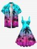 Robe débardeur hawaïenne grande taille à imprimé ombré Coconut Tree Fighter Arms - Rouge 3X