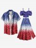 Plus Size Patriotic American Flag Colorblock Sparkling Sequin 3D Print Split Skirt -  