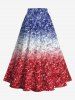 Plus Size Patriotic American Flag Colorblock Sparkling Sequin 3D Print Split Skirt -  