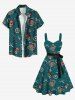 Plus Size Skull Pirate Ship Rudder Gun Knif Cruise Print Buttons Turn Down Collar Hawaii Dress With Belt -  