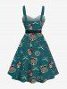 Plus Size Skull Pirate Ship Rudder Gun Knif Cruise Print Buttons Turn Down Collar Hawaii Dress With Belt -  