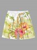 Plus Size Coconut Tree Tropical Leaf Hibiscus Flowers Print Hawaii Beach Shorts For Men -  