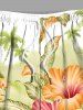 Plus Size Coconut Tree Tropical Leaf Hibiscus Flowers Print Hawaii Beach Shorts For Men -  
