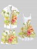 Plus Size Coconut Tree Tropical Leaf Hibiscus Flowers Print Hawaii Beach Shorts For Men -  