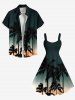 Plus Size Coconut Tree Ombre Galaxy Print Hawaii A Line Tank Dress -  