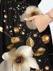Robe midi trapèze grande taille à imprimé floral doré et feuilles hawaïennes, poches fendues - Noir XS