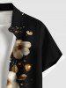 Chemise hawaïenne à poches boutons, imprimé de feuilles dorées et de fleurs, grande taille, pour hommes - Noir M