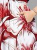 Plus Size Flower Sea Waves Print Hawaii Split Pocket A Line Midi Dress -  