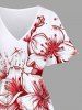 Plus Size Flower Sea Waves Print Hawaii Split Pocket A Line Midi Dress -  