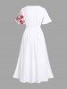 Plus Size Flower Sea Waves Print Hawaii Split Pocket A Line Midi Dress -  