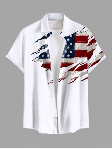 Plus Size Patriotic American Flag Print Buttons Pocket Shirt For Men - WHITE - XL