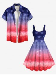 Patriotic American Flag Star Colorblock Print Plus Size Matching Outfit For Couples -  