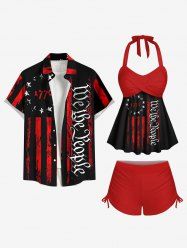 Tenue assortie grande taille avec imprimé drapeau américain patriotique pour couples - Rouge 