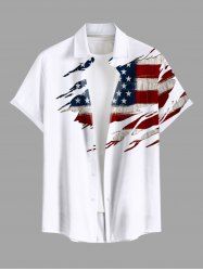 Chemise grande taille à boutons et poches, imprimé drapeau américain patriotique, pour homme - Blanc 3XL