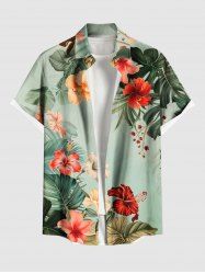 Chemise hawaïenne grande taille à imprimé feuilles tropicales et fleurs d'hibiscus, avec poches et boutons, pour homme - Vert M