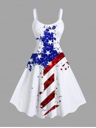 Plus Size Patriotic American Flag Cross Sparkling Sequin 3D Print Tank Dress -  