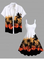 Coconut Tree Colorblock Print Plus Size Matching Hawaii Beach Outfit For Couples -  