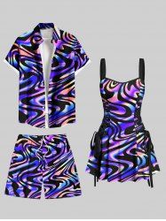 Colorful Ocean Currents Print Plus Size Matching Hawaii Beach Outfit For Couples -  