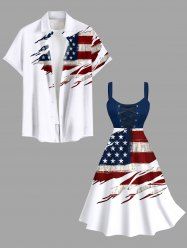 Patriotic American Flag Print Plus Size Matching Outfit For Couples -  