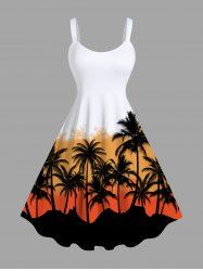 Plus Size Coconut Tree Colorblock Print Hawaii Tank Dress -  