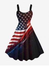 Plus Size Patriotic American Flag Galaxy Print Tank Dress -  