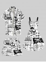 Ink Painting Skull Compass Rudder Letter Sailboat Cruise Print Plus Size Matching Hawaii Cruise Beach Outfit For Couples -  