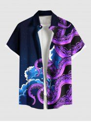 Chemise hawaïenne grande taille à imprimé poulpe et nuages pour homme - Noir L