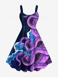 Plus Size Octopus Cloud Print Hawaii A Line Tank Dress -  