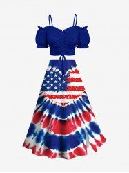 Patriotic American Flag Tie Dye Heart Print Plus Size Matching Set -  