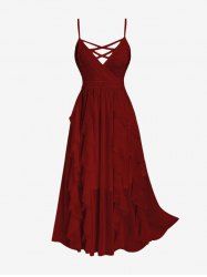Plus Size Lace and Chiffon Ruffled Crisscross Maxi Sleeveless Wedding Dress -  