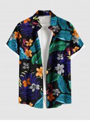 Chemise hawaïenne grande taille à imprimé floral, flamant rose et feuilles tropicales, avec poches boutonnées, pour homme - Bleu 5XL