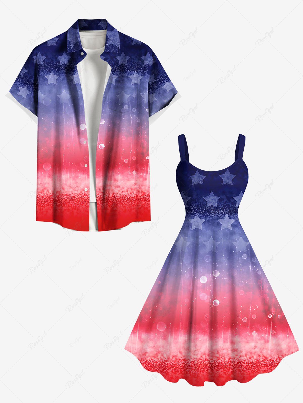 Outfits Patriotic American Flag Star Colorblock Print Plus Size Matching Outfit For Couples  