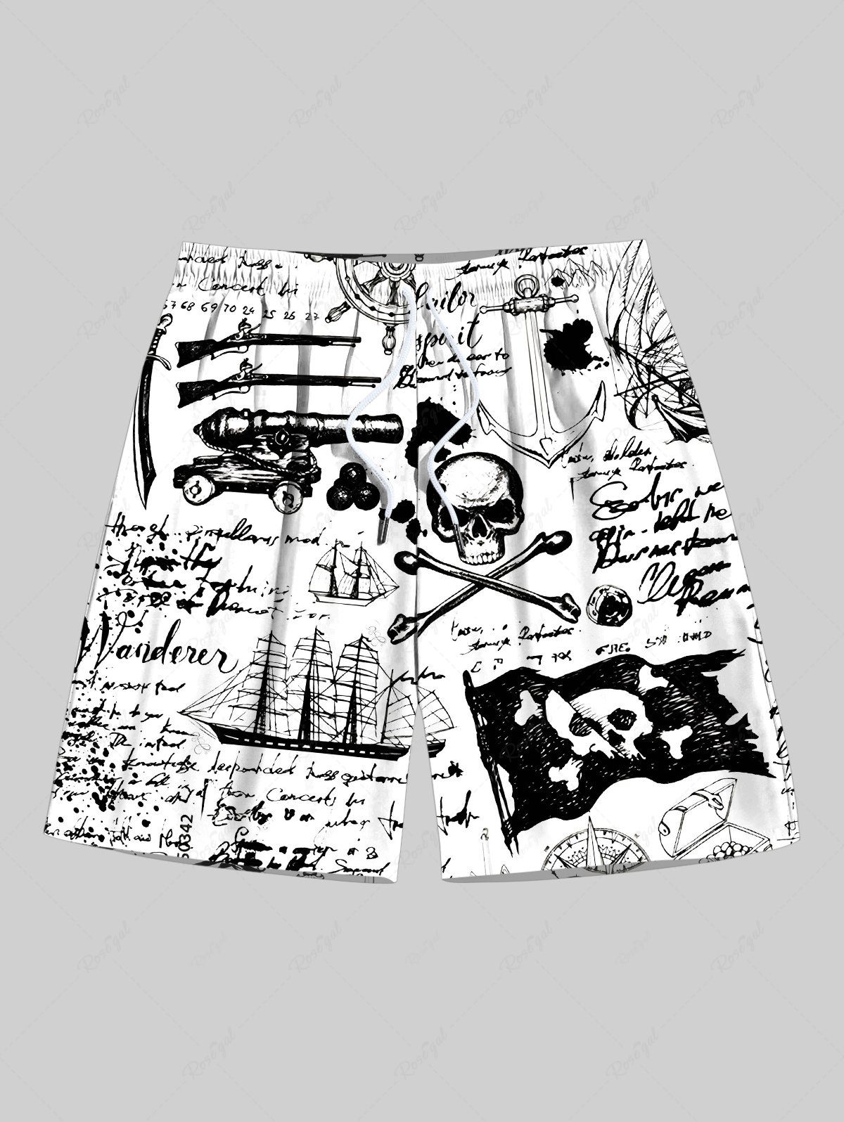 Buy Plus Size Ink Painting Skull Pirate Sailboat Anchor Letters Print Hawaii Cruise Drawstring Beach Shorts For Men  